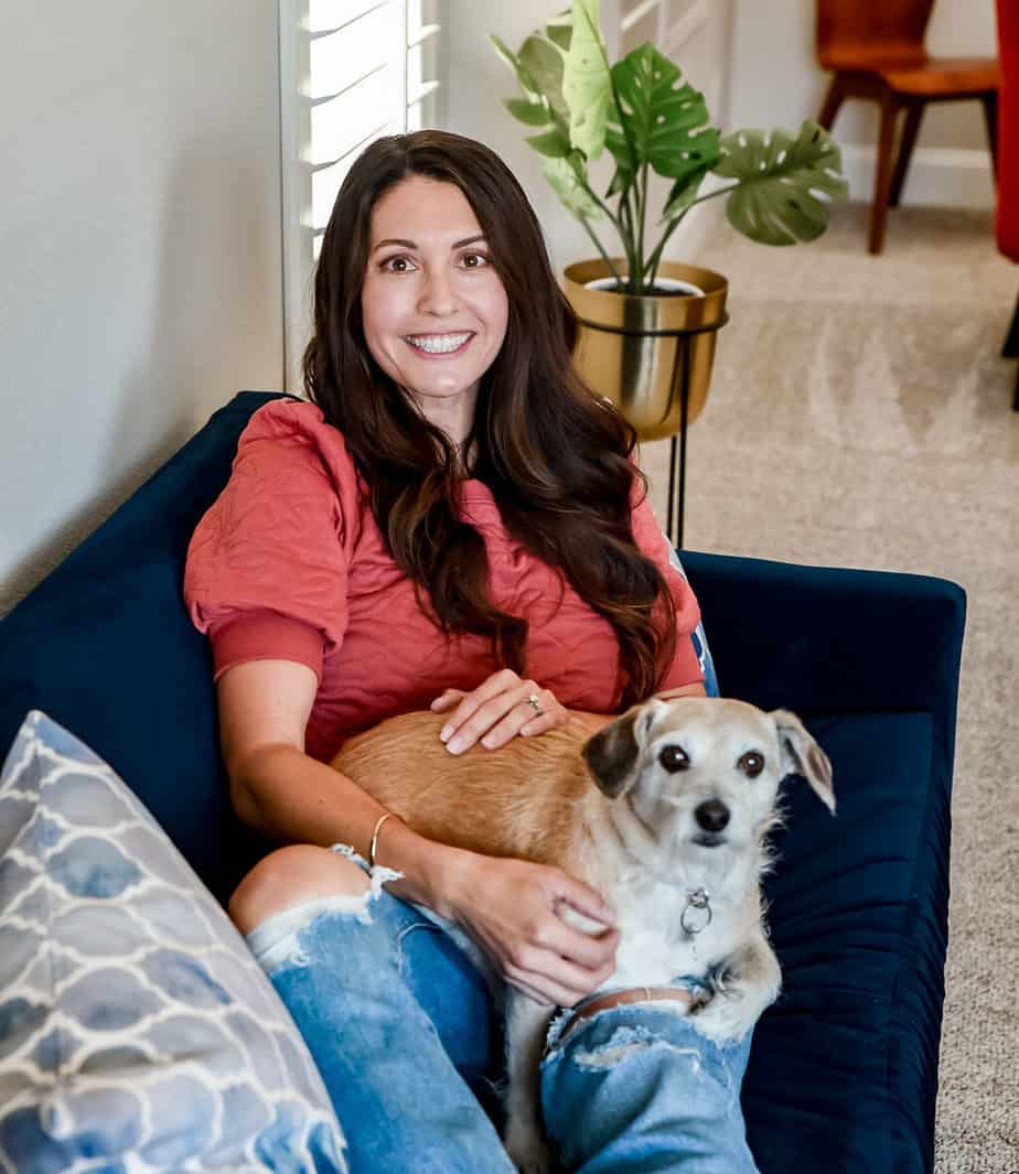 sitting on couch with dog